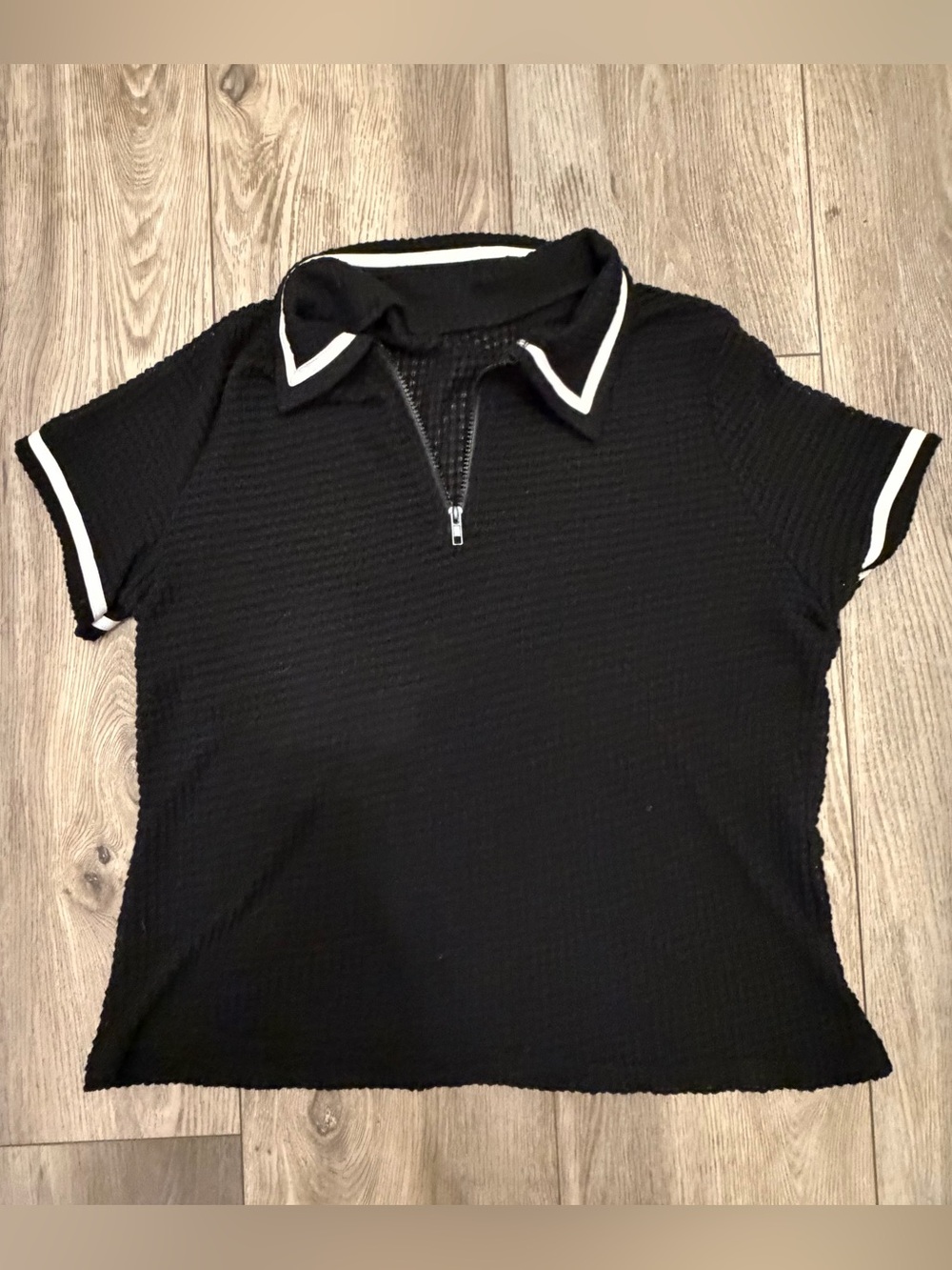 Black Short Sleeve Polo Top with White Trim